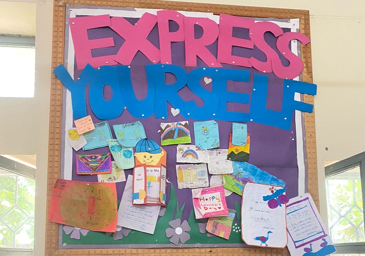 Image of Maha's students' 'Express Yourself' wall.